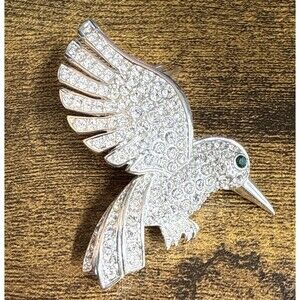 Rhinestone Bird In Flight Figural Silver Colored Brooch/Pin